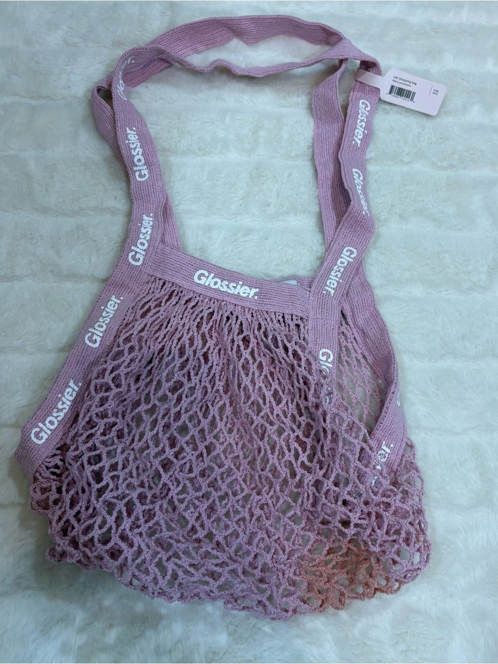 Glossier Dusty Pink Mesh Tote with Logo Straps